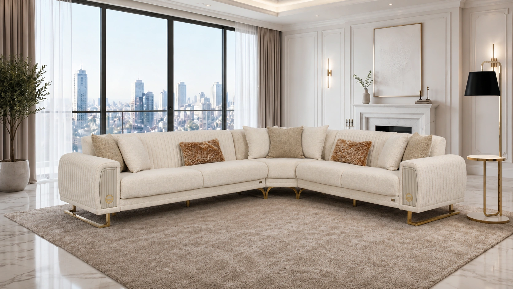 Damla Sectional Set – Beige & Gold at HomeBella Furniture, Ottawa – photo 1