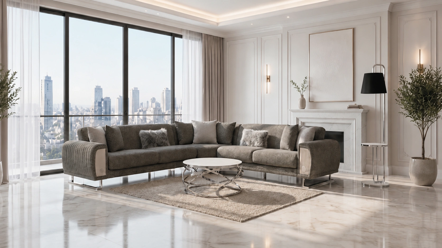 Damla Sectional Set – Grey & Silver at HomeBella Furniture, Ottawa – photo 1