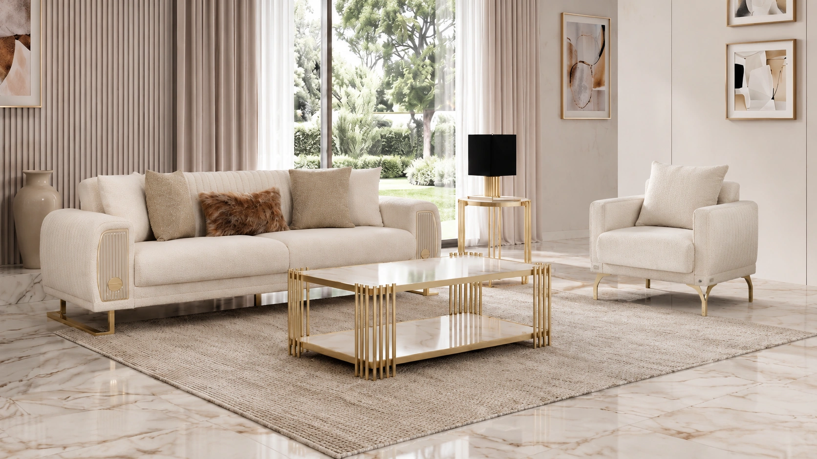 Damla Sofa Set – Beige & Gold at HomeBella Furniture, Ottawa – photo 3
