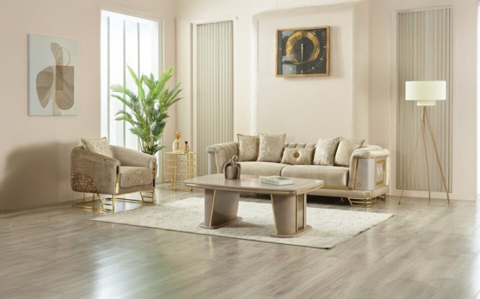 Roma Sofa Set – Beige & Gold at HomeBella Furniture, Ottawa – photo 1
