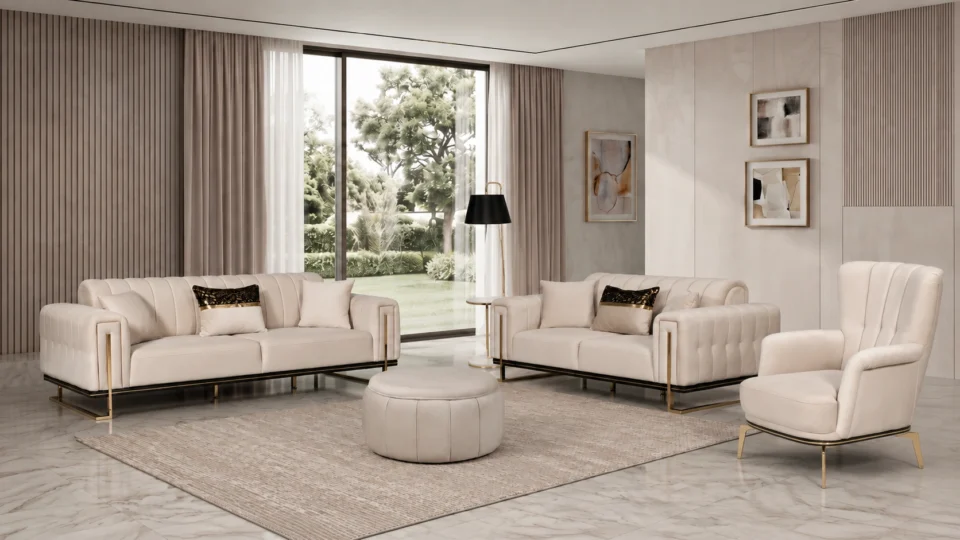 Tella Classic Sofa Set – Cream & Gold at HomeBella Furniture, Ottawa – photo 1