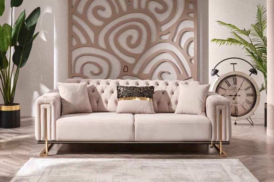 Tella Sofa Set – Beige & Gold at HomeBella Furniture, Ottawa – photo 1