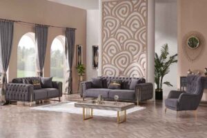 Tella Sofa Set – Dark Grey & Gold at HomeBella Furniture, Ottawa – photo 1